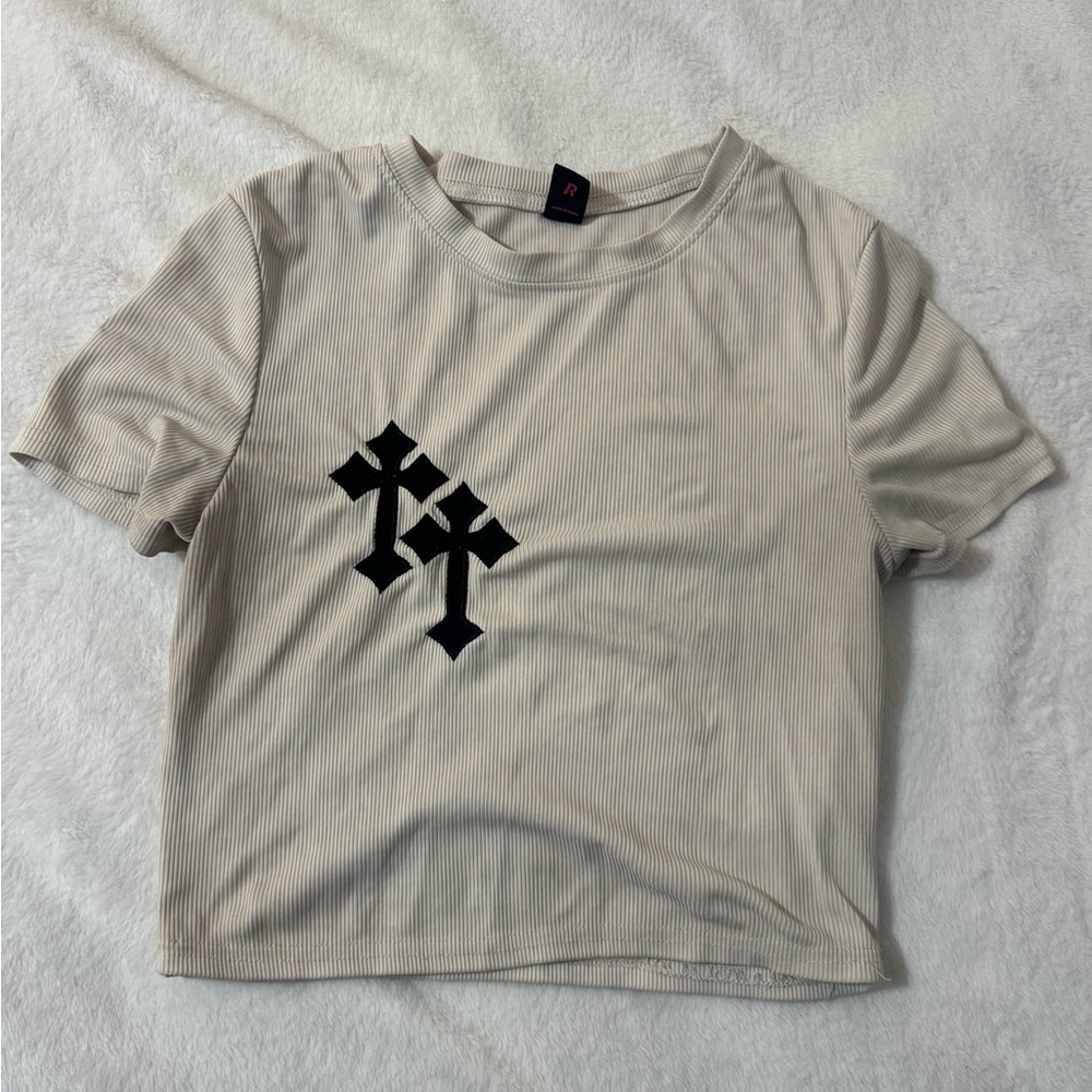 ROMWE white Tee with Black Crosses